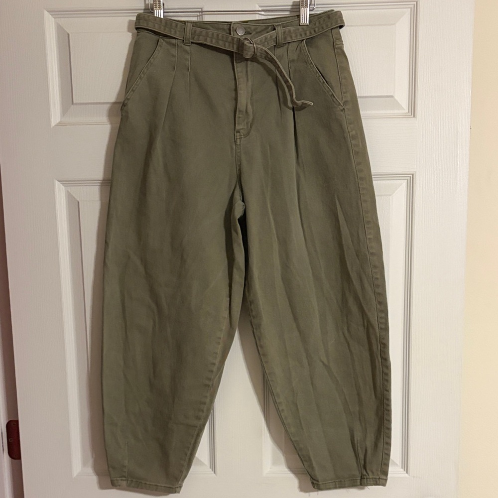 bp Olive High-Waist Cropped Utility Pants with Tie Belt